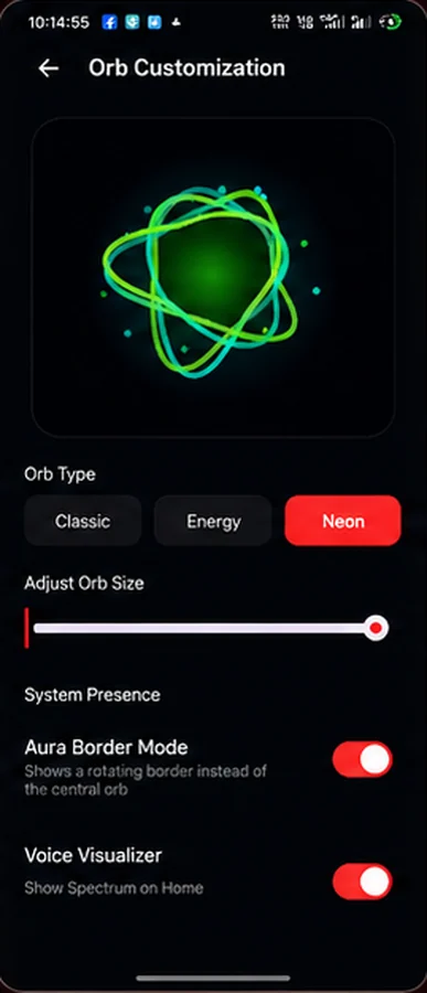 Orb customization with Classic, Energy and Neon styles
